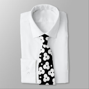 Motif floral noir et blanc cravate