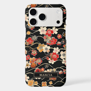 Motif floral noir japonais monogrammé
