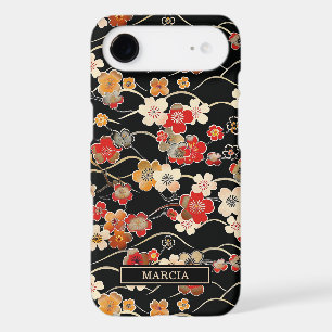 Motif floral noir japonais monogrammé