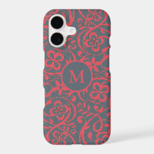 Motif floral orné en monogramme rose et gris