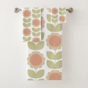 Motif floral rétro rose pastel du milieu du siècle
