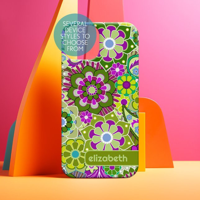 Motif Floral Retro tendance bloc de nom personnali (Personalized Phone Case)