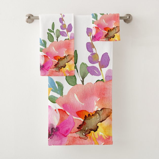 Motif Floral rose moderne Aquarelle Serviette de b (En situation)