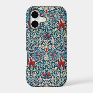 Motif floral sur fond bleu de feuilles vertes