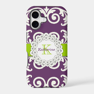 Motif floral tourbillons violet vert féminin