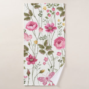motif floral transparent avec rose et papillon