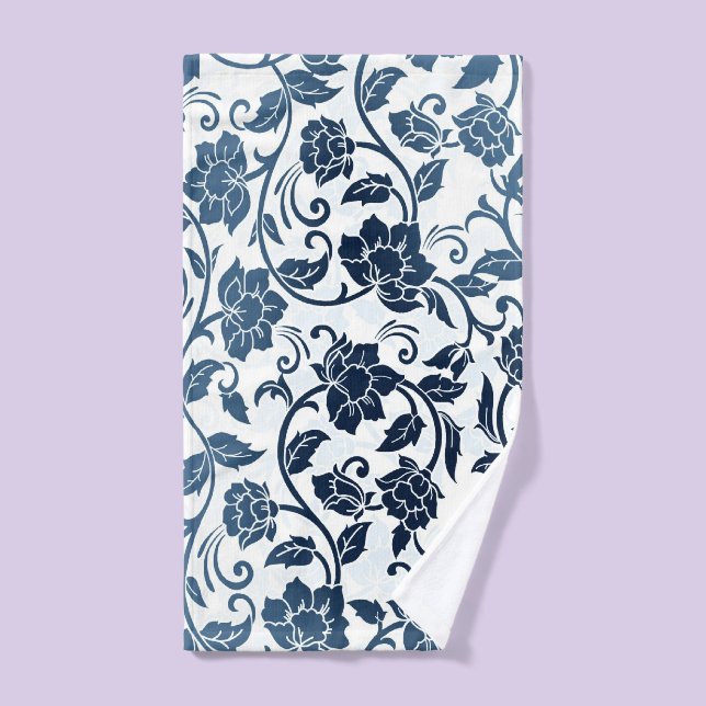 Motif floral Turquoise et serviette bleu marine (Serviette à main)