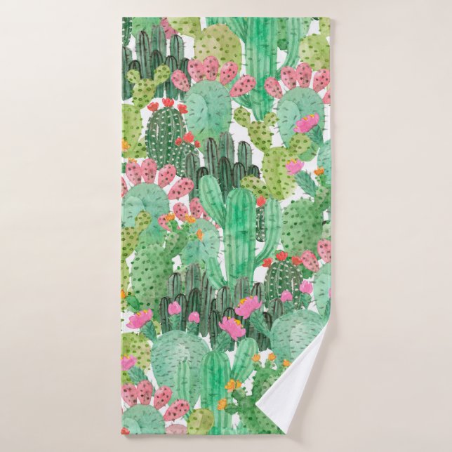 Motif fluide cactus aquarelle (Serviette de bain)