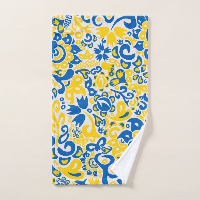 Motif folklorique aux couleurs du drapeau ukrainie (Serviette à main)