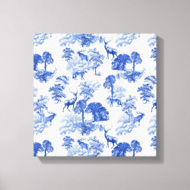 Motif forestier Blue Toile Deer Fox (Recto)