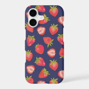 Motif fraise bleu marine