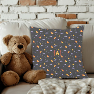 Motif galaxie oreiller jaune gris avec nom