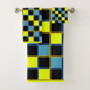 Motif géométrique à damiers bleu jaune