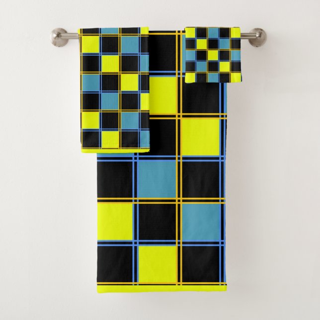 Motif géométrique à damiers bleu jaune (En situation)
