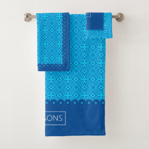 Motif géométrique, bordures à échalotes bleu aqua