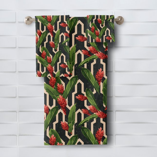 Motif géométrique de gingembre Feuille tropical (Tropical Leaves Ginger Geometric Pattern Bath Towel Set (white on reverse), buy separate pieces, too)