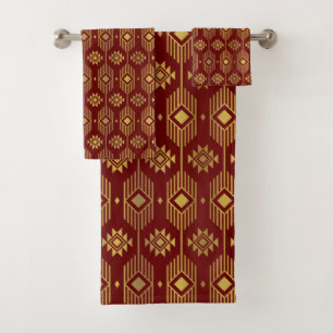 Motif géométrique de l'ikat ethnique rouge et or