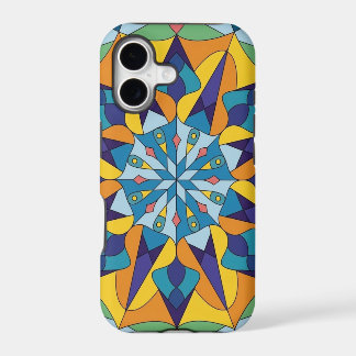 Motif géométrique fractal bleu et jaune