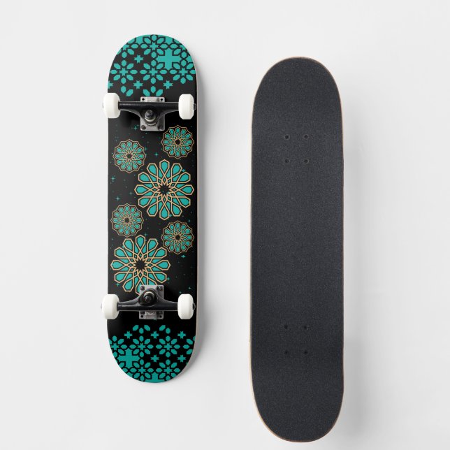 Motif géométrique islamique en skateboard turquois (Recto)