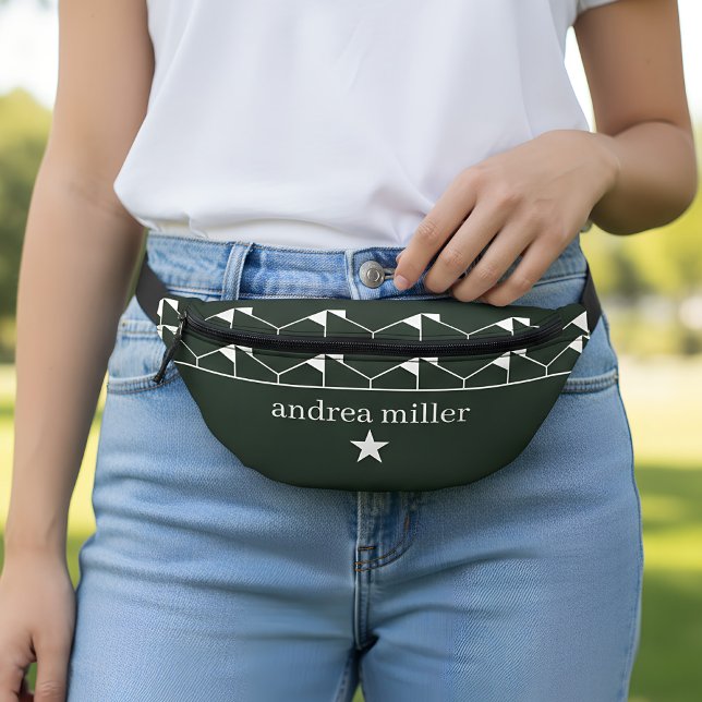 Motif géométrique moderne avec étoile Monogram (fanny pack with name in green)