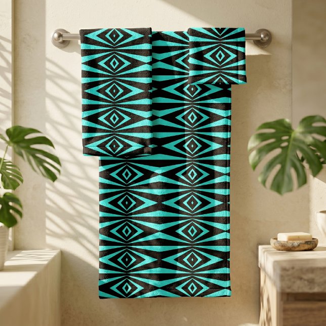 Motif géométrique Op Art sarcelle et noir tendance (Créateur téléchargé)