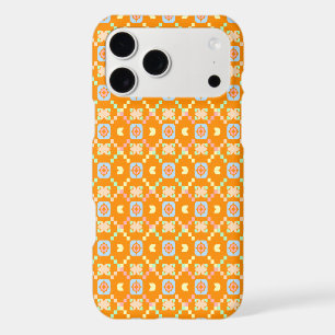Motif géométrique pixel en pastel sur orange vibra