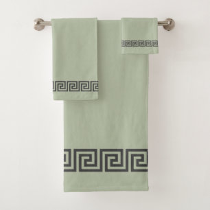 Motif grec gris élégant sur fond vert sauge