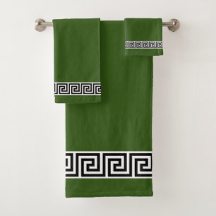 Motif grec noir élégant sur fond vert forêt