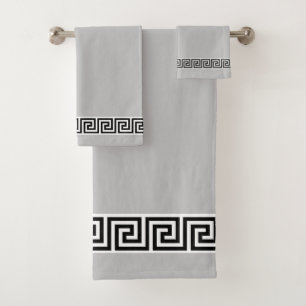 Motif Grec Noir Élégant sur Gris Argent