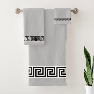 Motif grec noir élégant sur gris argent clair
