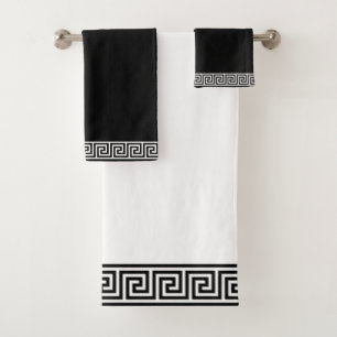 Motif grec vintage sur serviette de bain noir et b