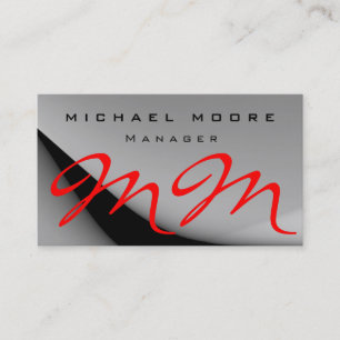 Motif gris Carte de visite Monogramme rouge