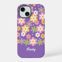 Motif Groovy Hippie Daisy avec nom Violet