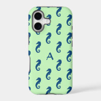 Motif hippocampe en vert menthe et monogramme mari