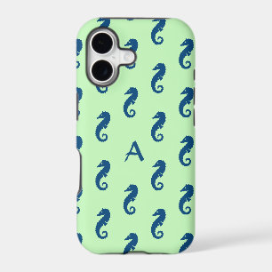 Motif hippocampe en vert menthe et monogramme mari