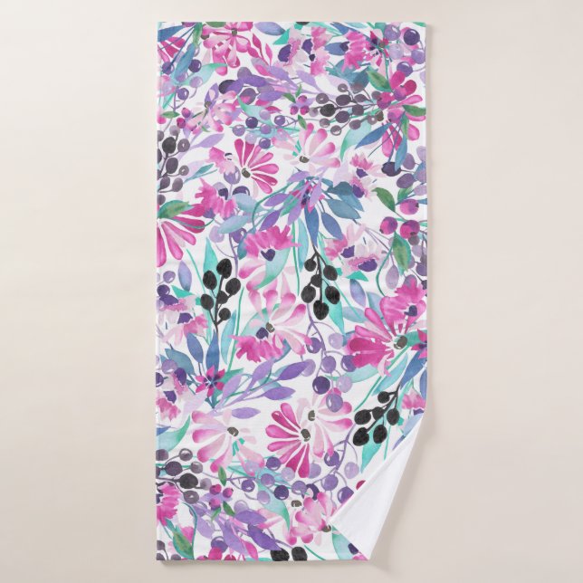 Motif incomparable de fleurs et de baies violettes (Serviette de bain)