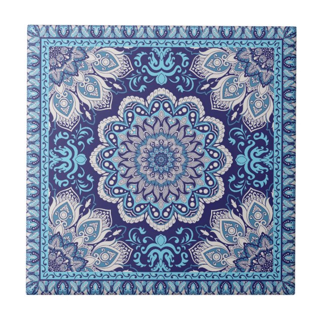 Motif islamique tons bleus carreaux en céramique (Devant)