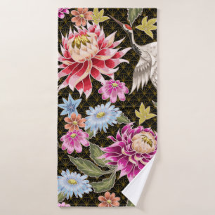 Motif japonais avec fleurs et grues blanches