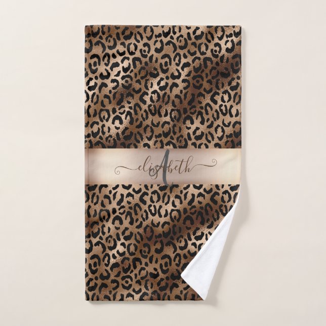 Motif léopard Bronze Noir Monogramme (Serviette à main)