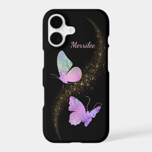 Motif Lumineux Papillons sur Fond Noir