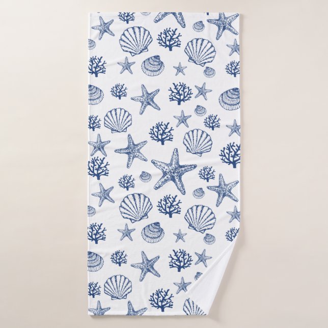 Motif Marine Blue Seashell (Serviette de bain)