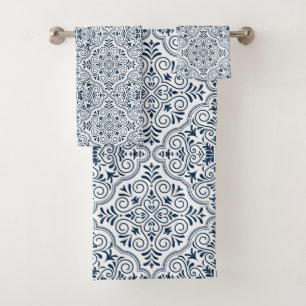 Motif marocain fleuri bleu et blanc