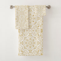 Motif marocain fleuri d'or et blanc