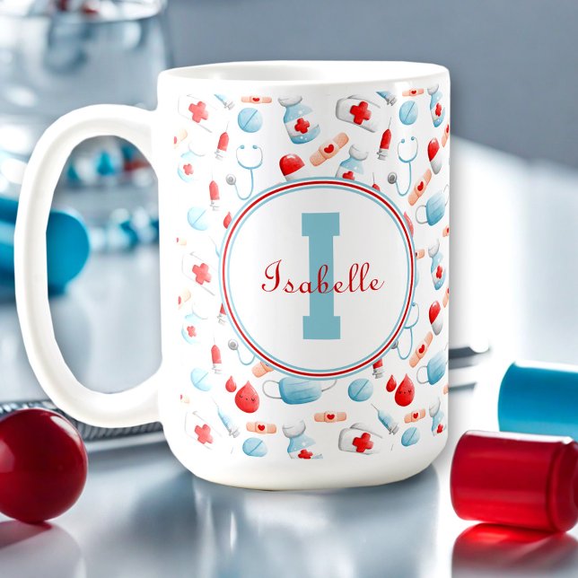 Motif Médicale Infirmière monographie Grosse Mug (Medical Pattern Monogrammed Nurse Large Mug)