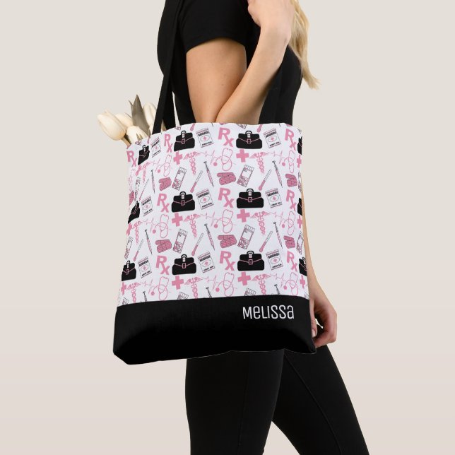 Motif Médicale - Sac fourre-tout rose (De près)