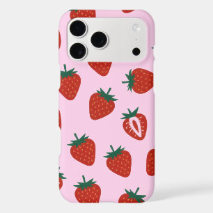 Motif mignon de fraise sur fond rose