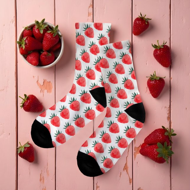 Motif mignon rouge Aquarelle fraise (Cute Red Watercolor Strawberry Pattern Socks)