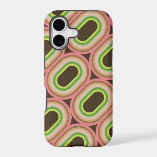 Motif Mod Abstrait Anneaux Rose Néon et Vert Gras