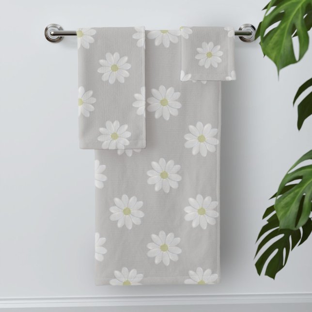 Motif moderne blanc marguerite Silver Gris Serviet (A pretty daisy pattern soft gray towels. Check out the collection for coordinating products)