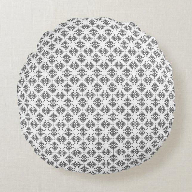 Motif moderne Graphite Damask Coussin rond (Devant)